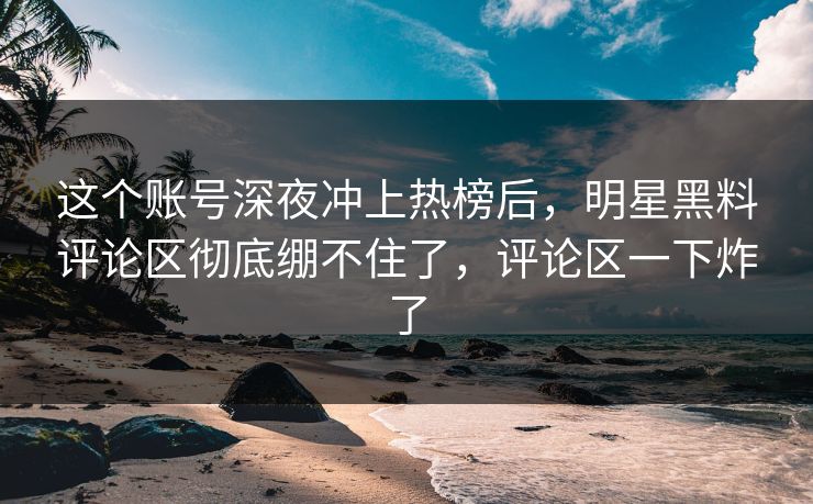 这个账号深夜冲上热榜后，明星黑料评论区彻底绷不住了，评论区一下炸了
